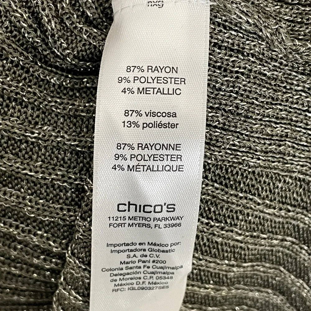 Chicos Metallic Ribbed High Neck Sleeveless Sweater Womens L Chic Cocktail Party